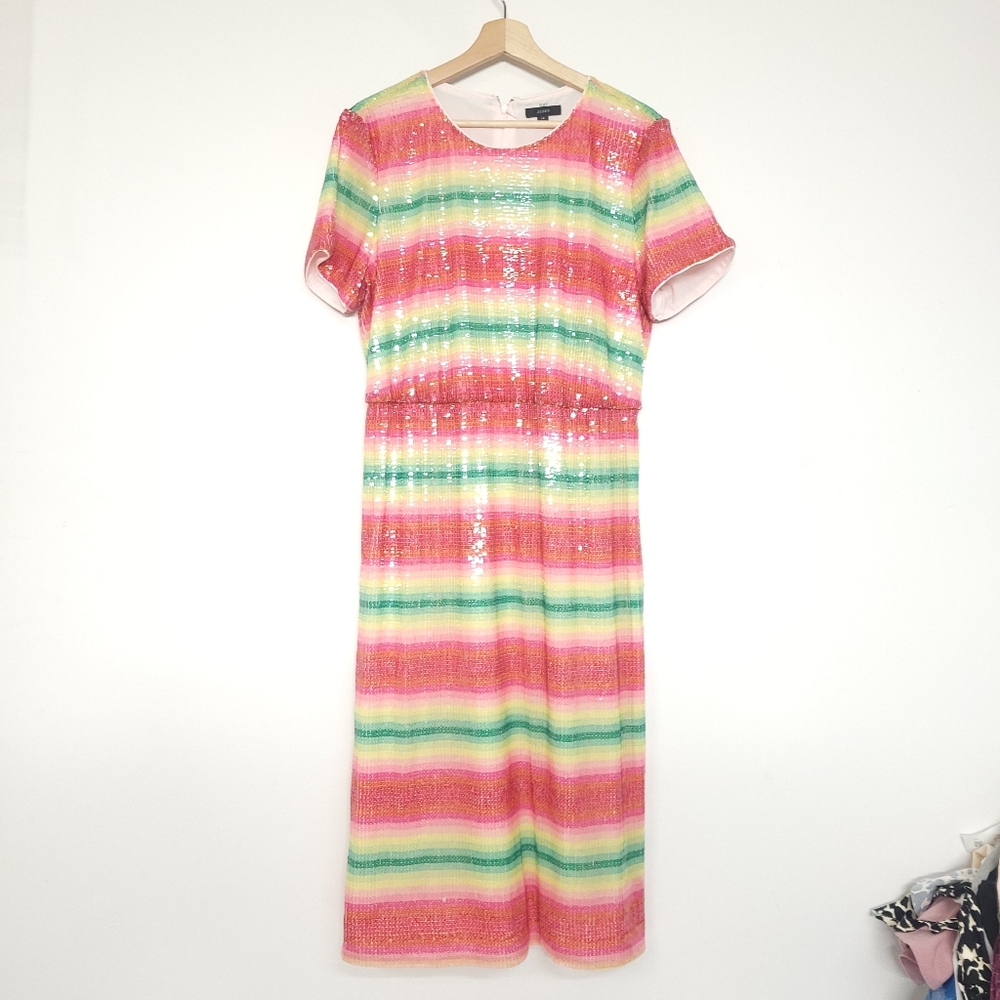 J. Crew Short Sleeve Sequin Dress in Watermelon/multicolor sz 14 - Picture 2 of 13